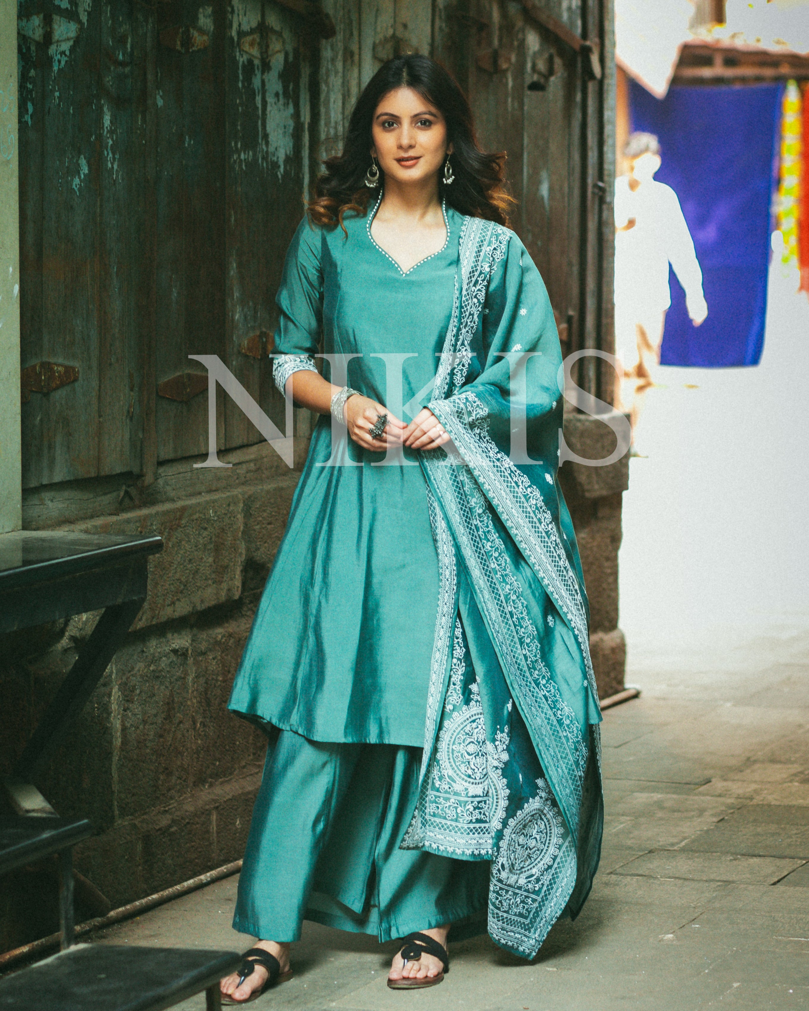 NIKIS | Chanderi Suit Set | Deep Aqua