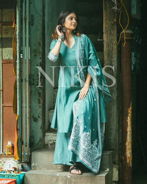 NIKIS | Chanderi Suit Set | Deep Aqua