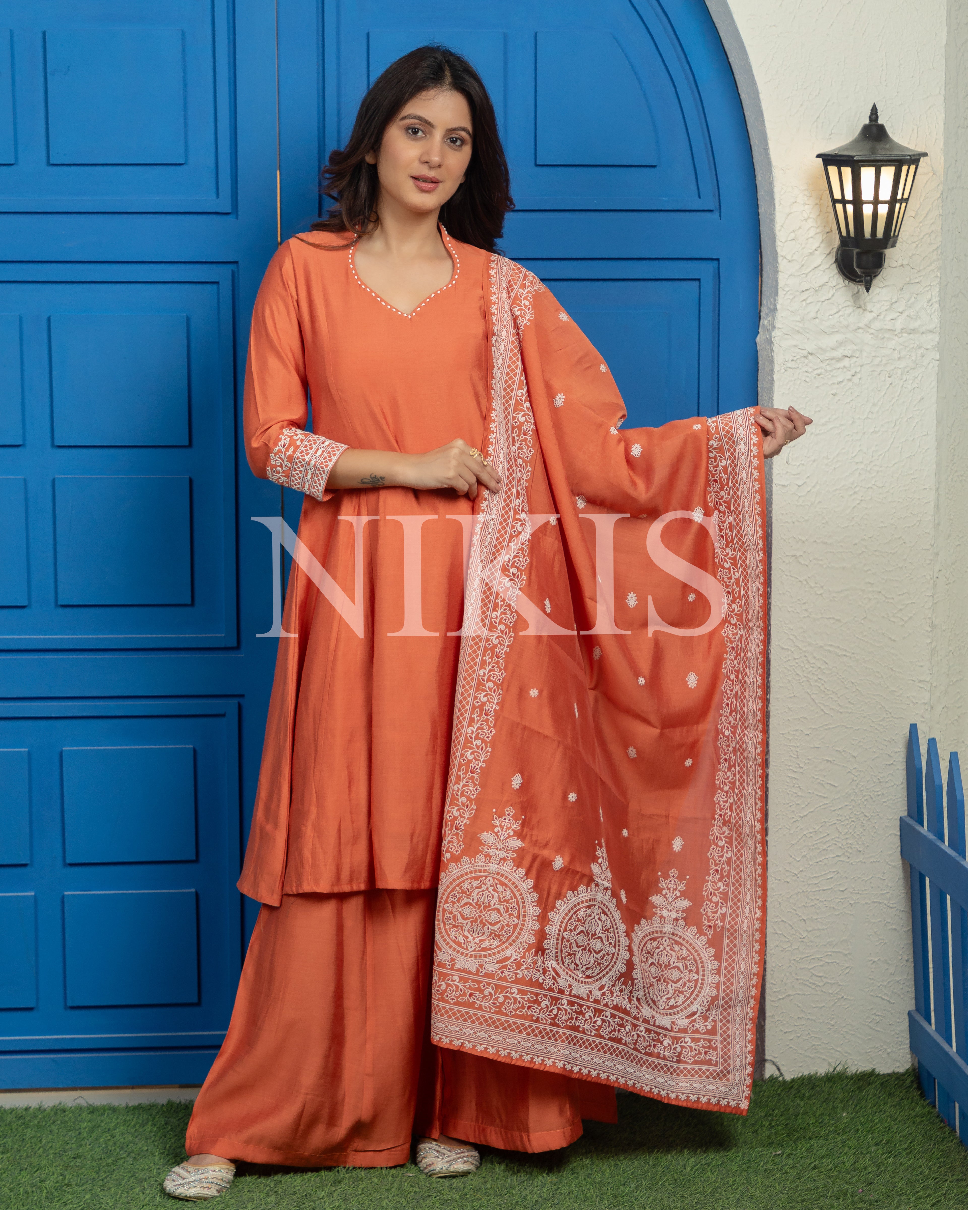 NIKIS | Chanderi Suit Set | Terracotta Orange