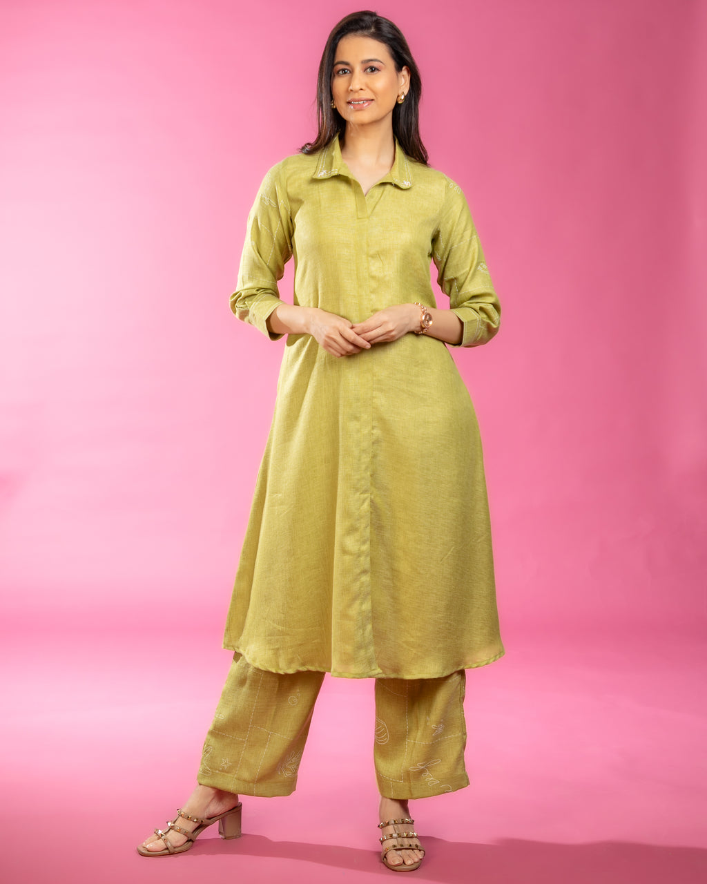 NIKIS | Linen Cotton Co-ord Set | Mehandi