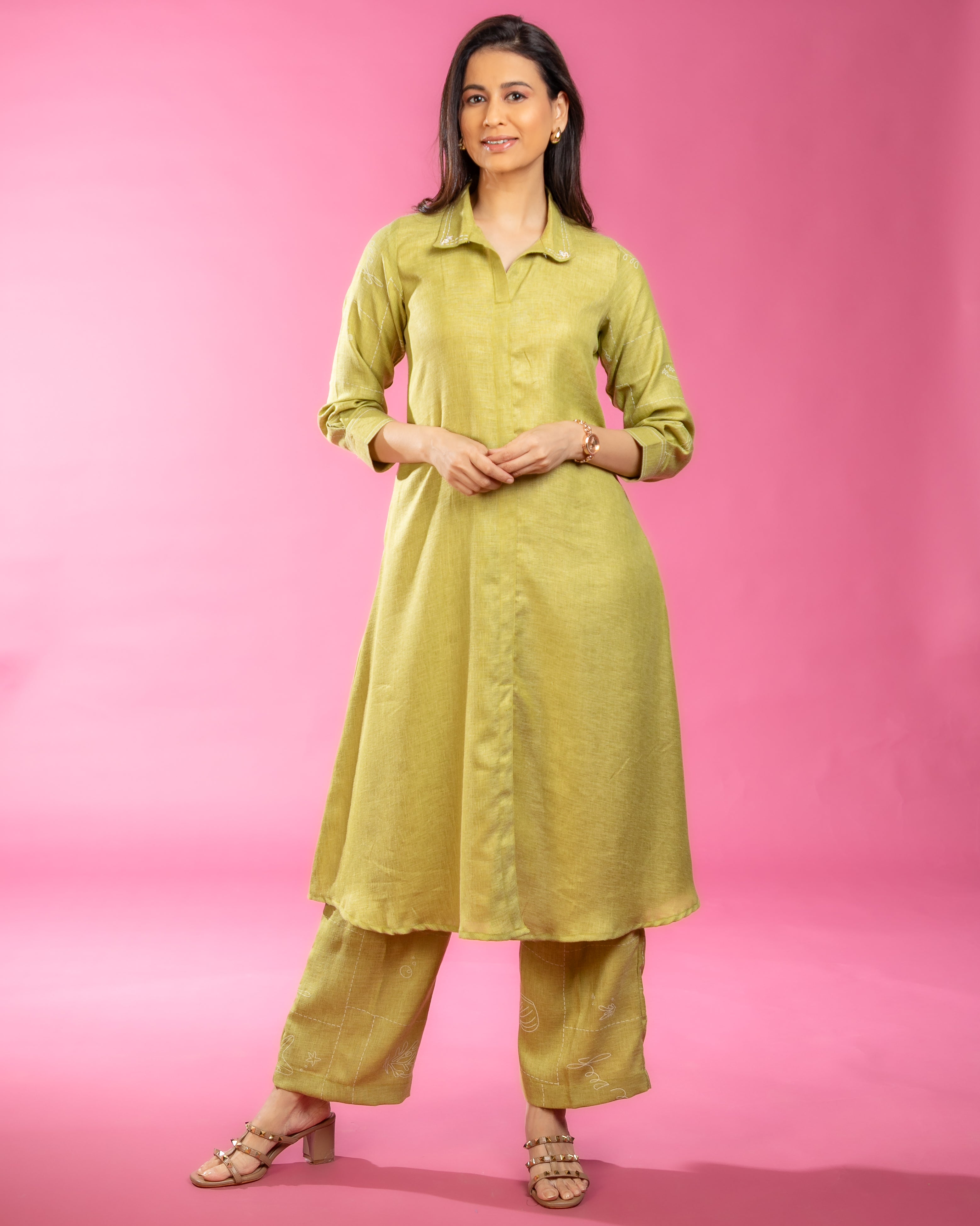 NIKIS | Linen Cotton Co-ord Set | Mehandi