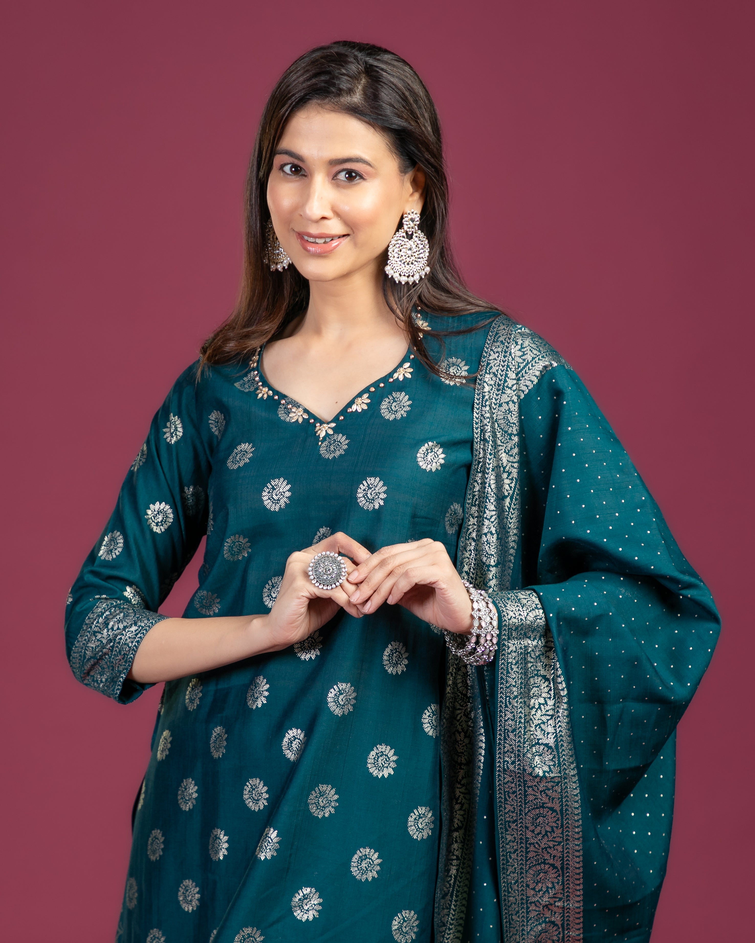 NIKIS | Viscose Blend Suit Set | Deep Sea Green