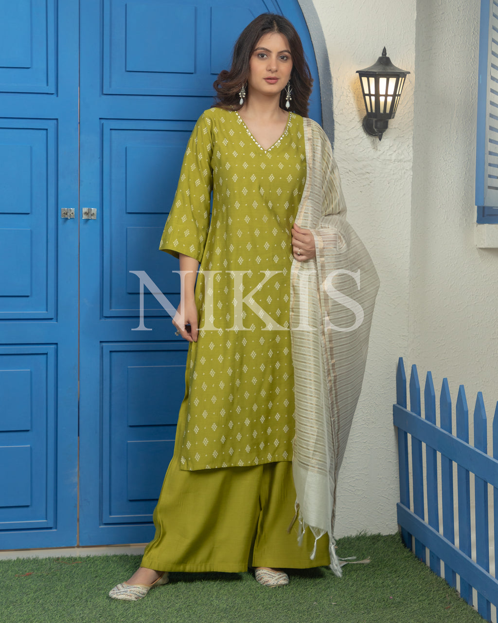 NIKIS | Silk Slub Suit Set | Mehandi