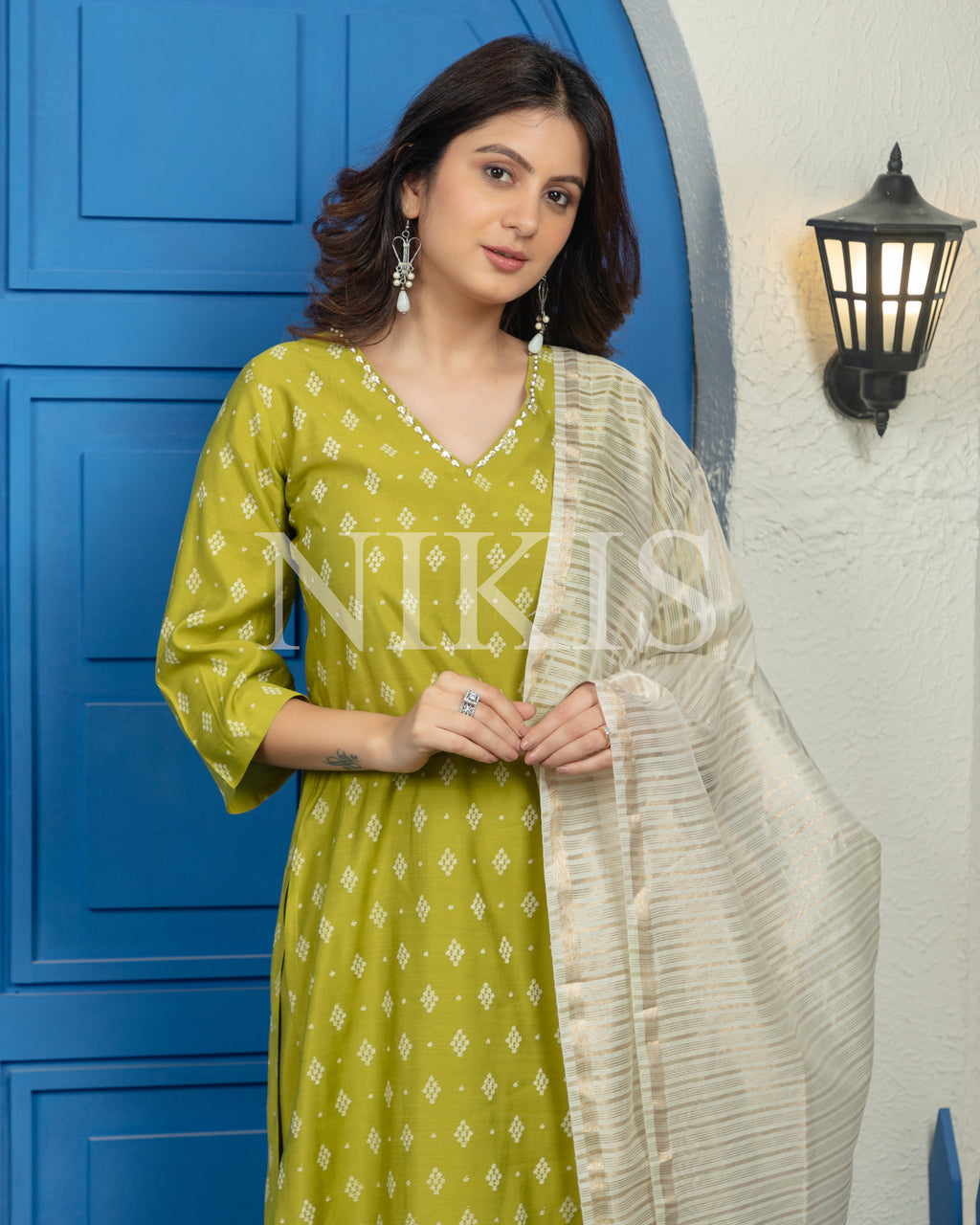 NIKIS | Silk Slub Suit Set | Mehandi