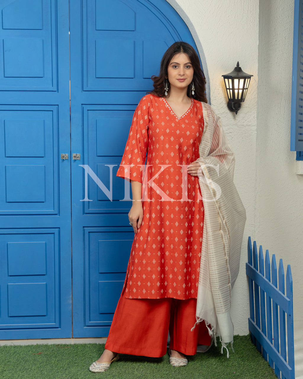 NIKIS | Silk Slub Suit Set | Flame