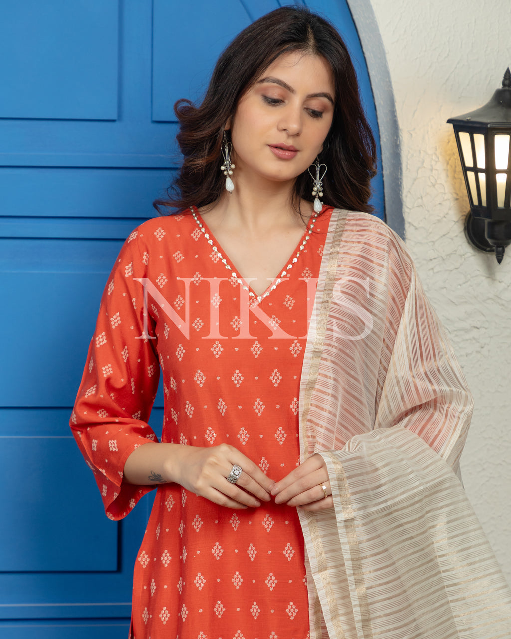 NIKIS | Silk Slub Suit Set | Flame