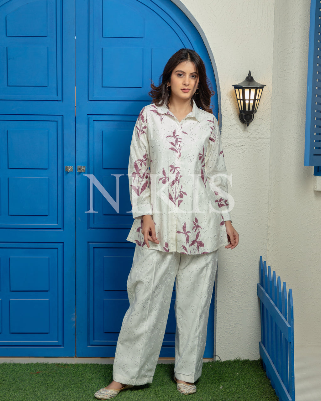 NIKIS | Viscose Co-ord Set | Pearl White