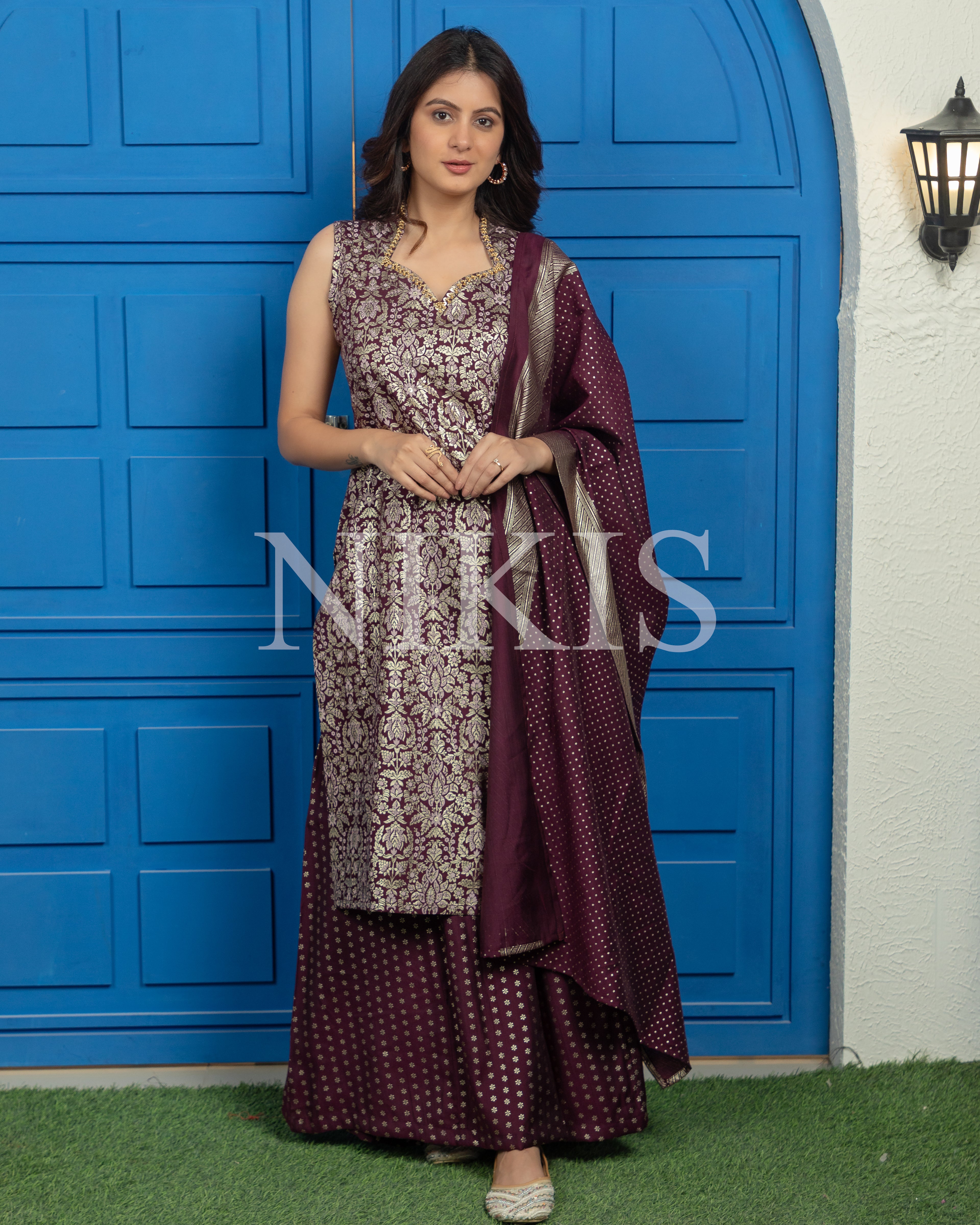 NIKIS | Viscose Blend Suit Set | Wine
