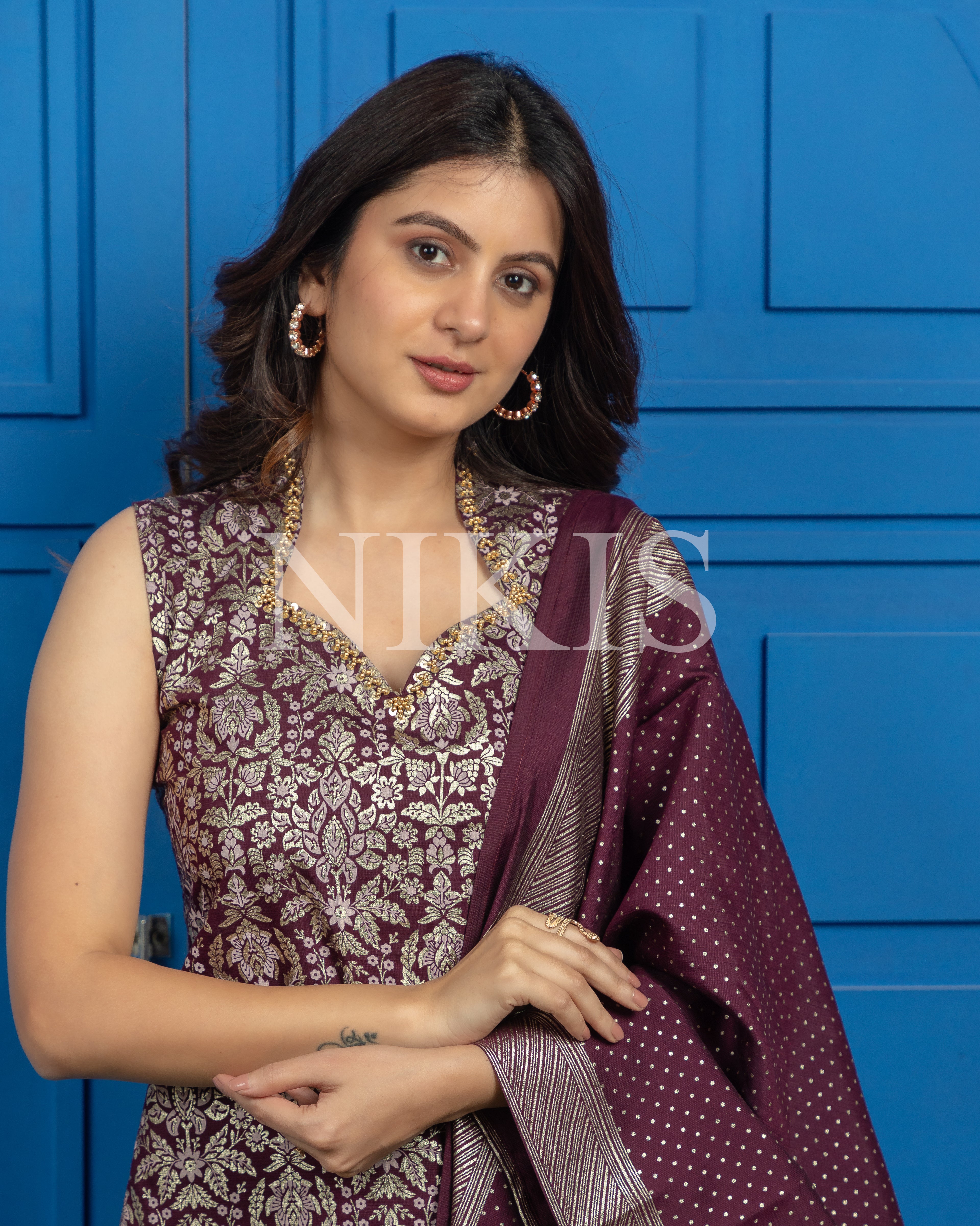 NIKIS | Viscose Blend Suit Set | Wine