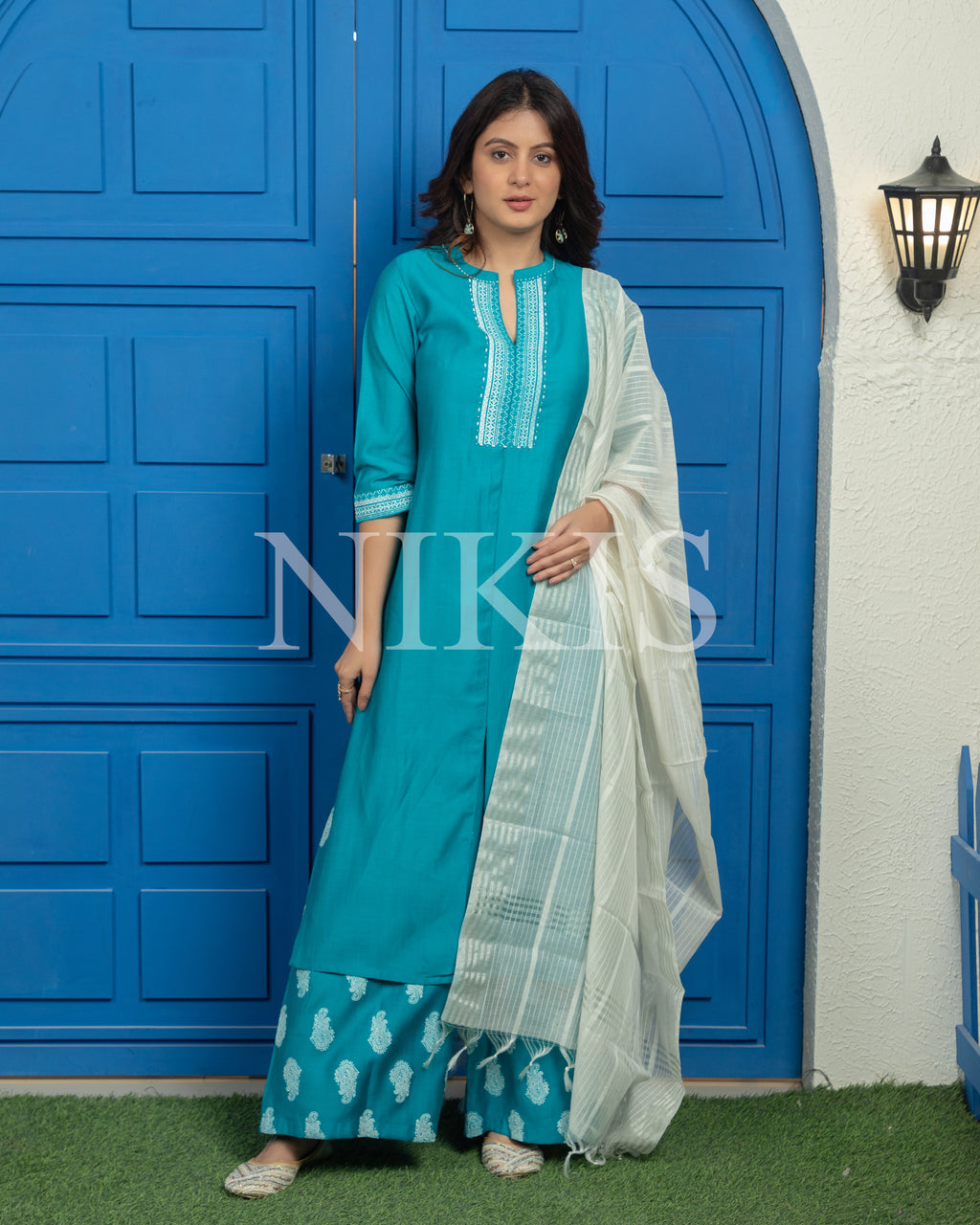 NIKIS | Viscose Suit Set | Teal Blue