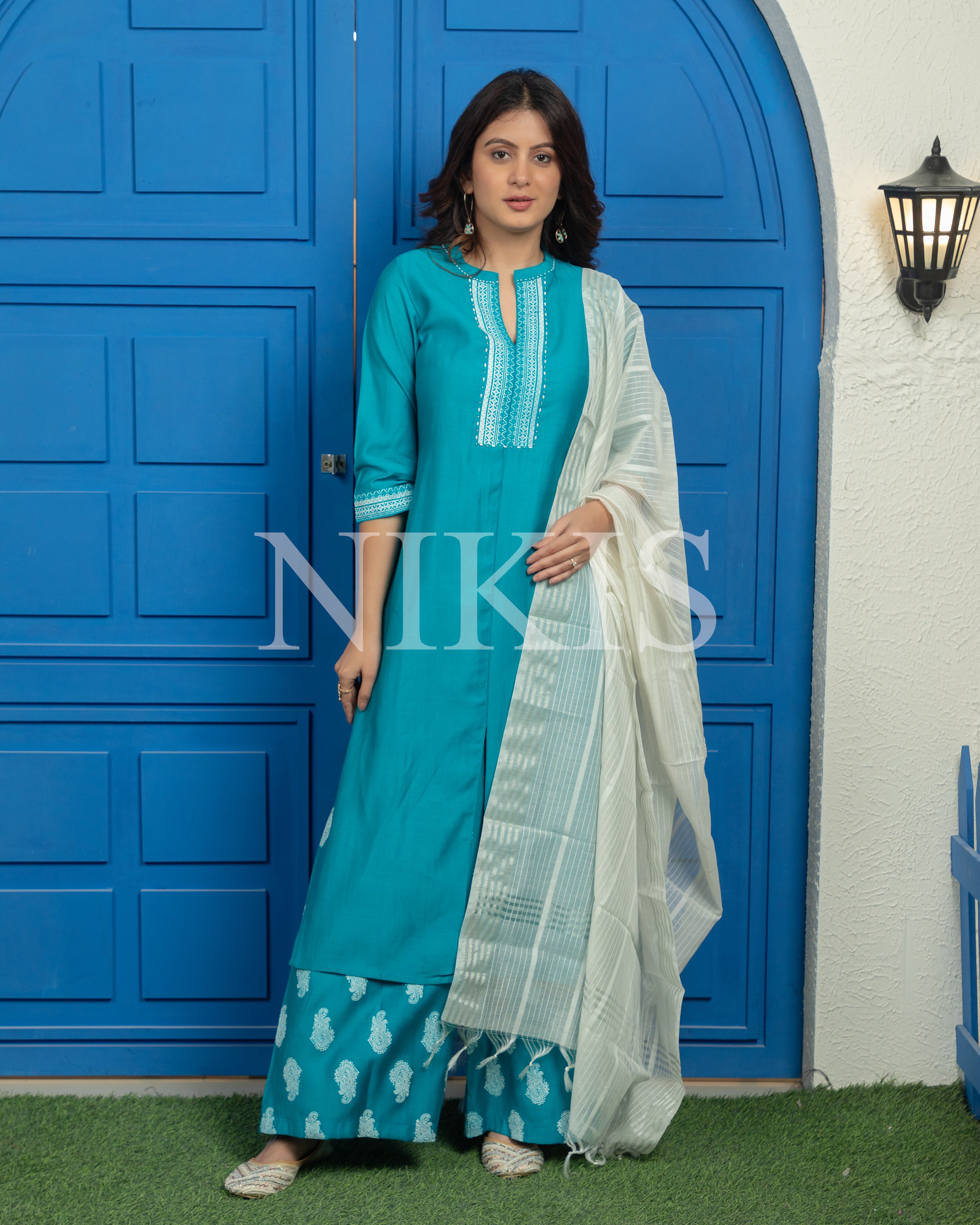 NIKIS | Viscose Suit Set | Teal Blue