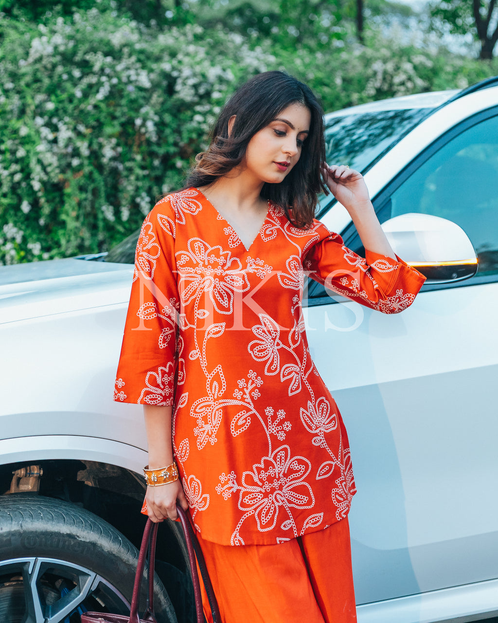 NIKIS | Viscose Blend Kurta Set | Halloween Orange