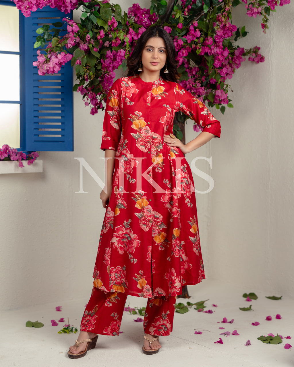 NIKIS | Viscose Kurta Set | Cherry Red