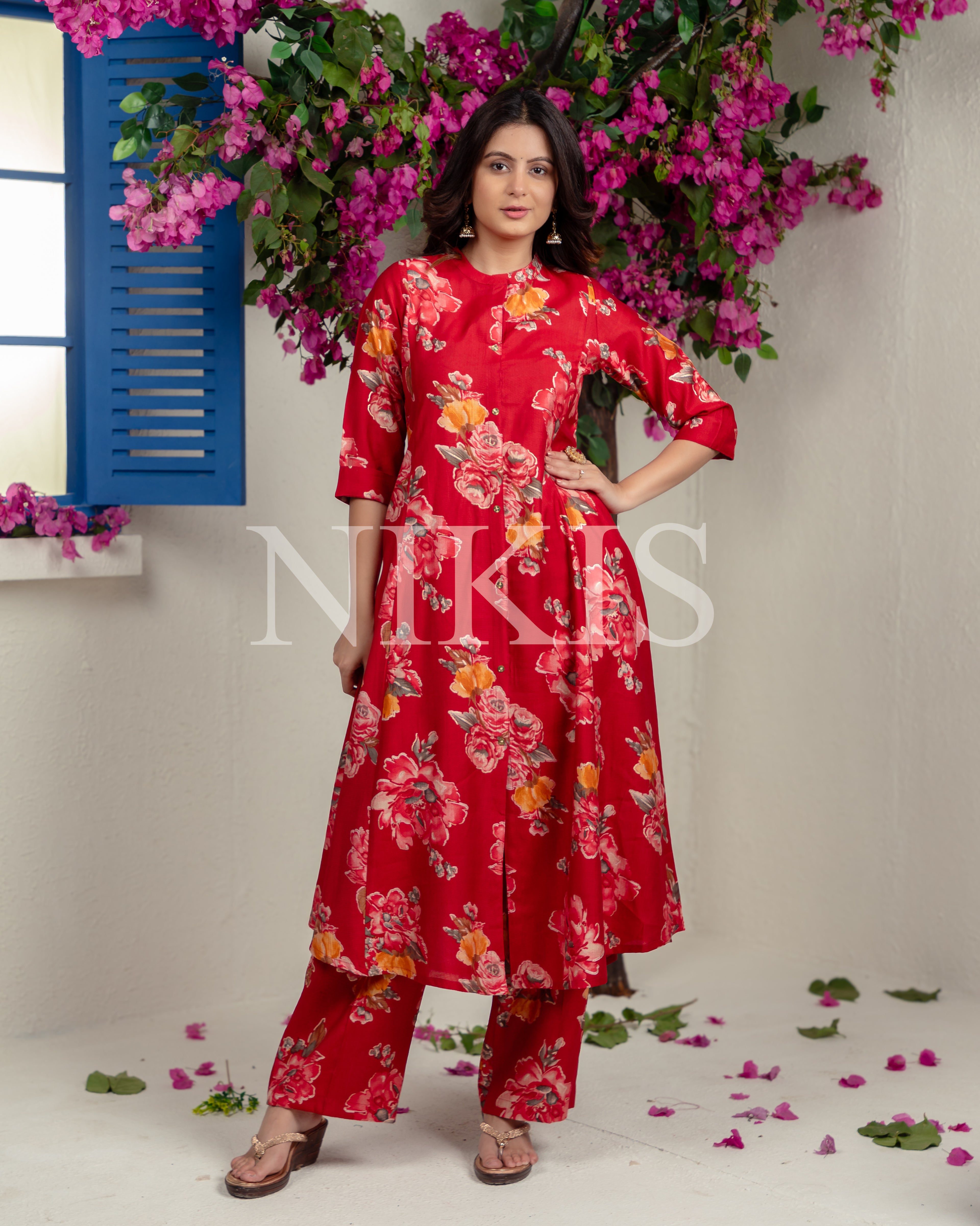 NIKIS | Viscose Kurta Set | Cherry Red