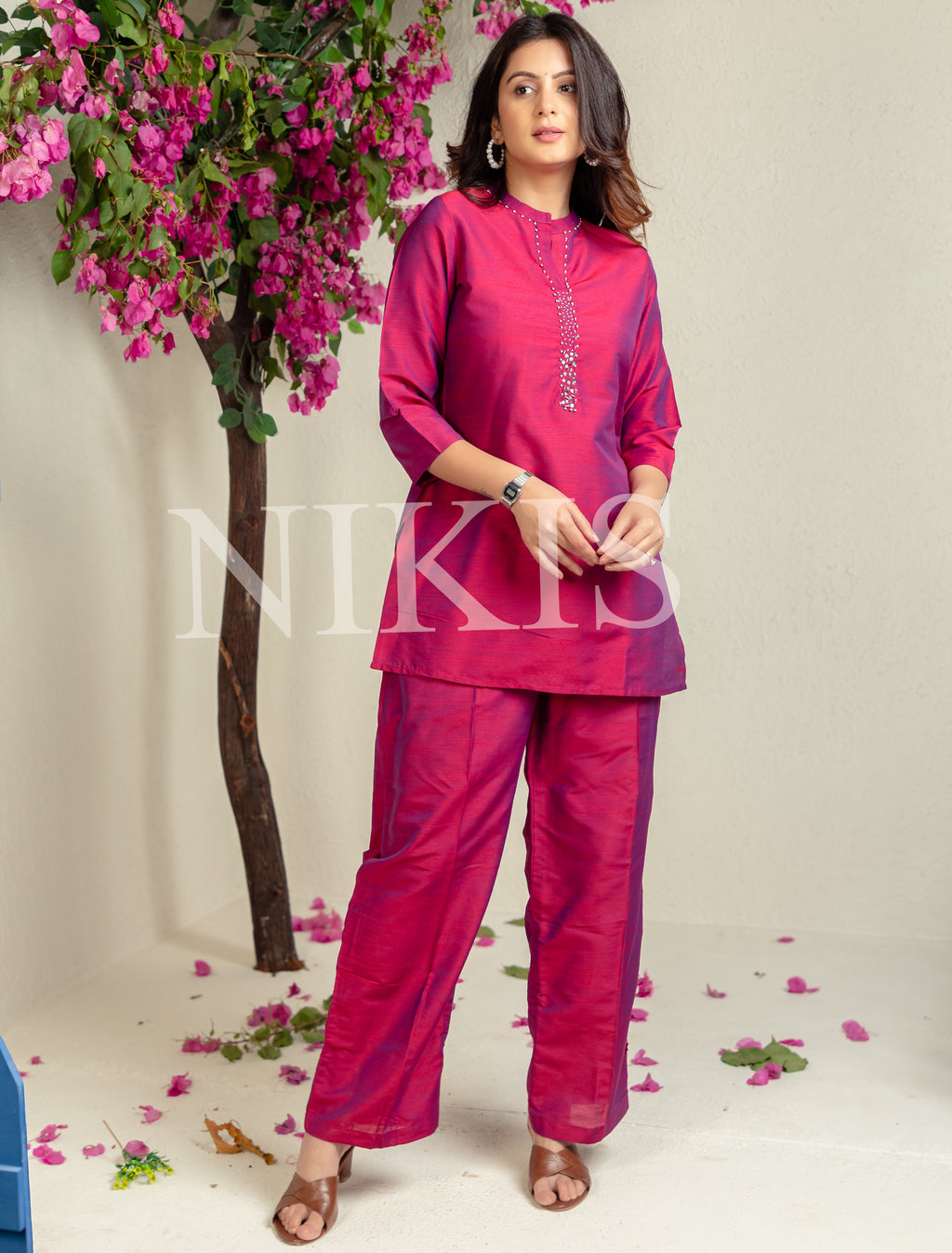 NIKIS | Silk Co-ord Set | Cranberry